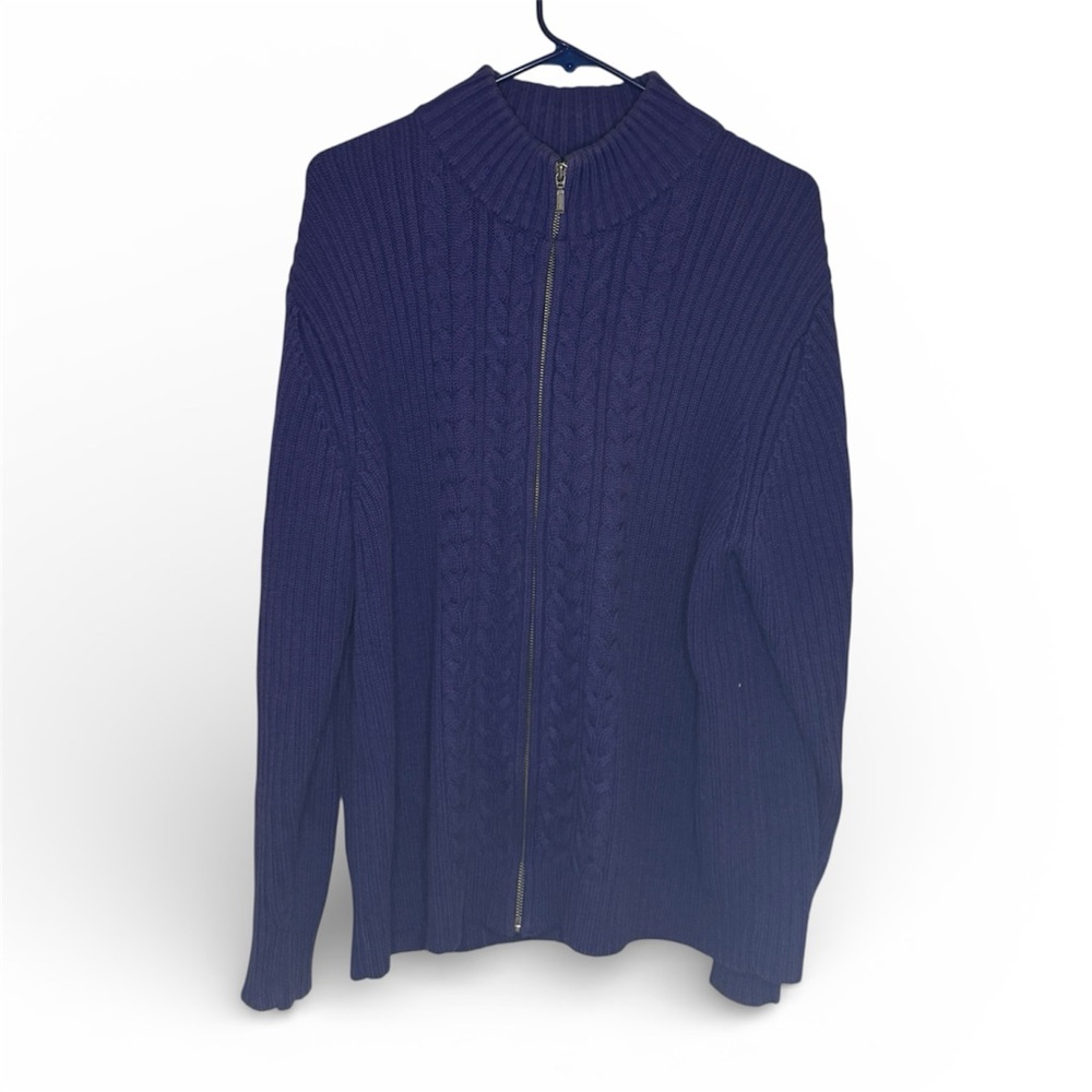 Lands' End Purple Cable Knit Full Zip Sweater Size XL